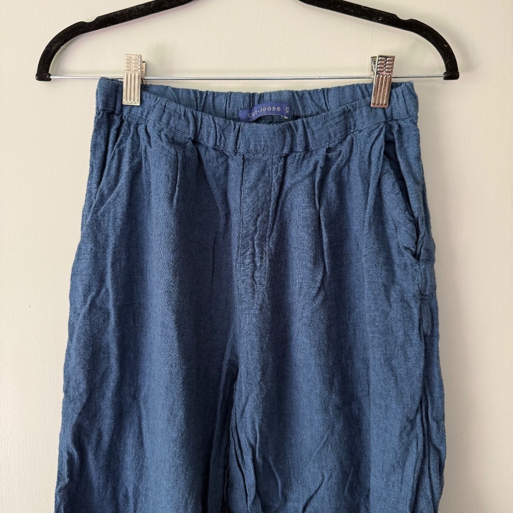 Cut Loose Navy Blue Linen Blend Wide Leg Cropped Pants Extra Small - Picture 2 of 8